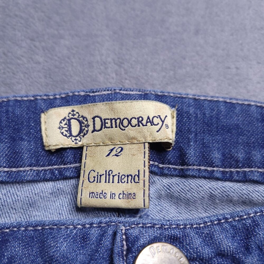 Democracy Girlfriend Fit  Jeans 12 Mid Rise Medium Wash Distressed Embroidered - Picture 7 of 8
